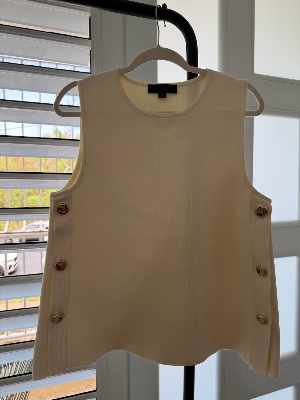 Zara Cream Sleeveless Tank with Side Button Detail